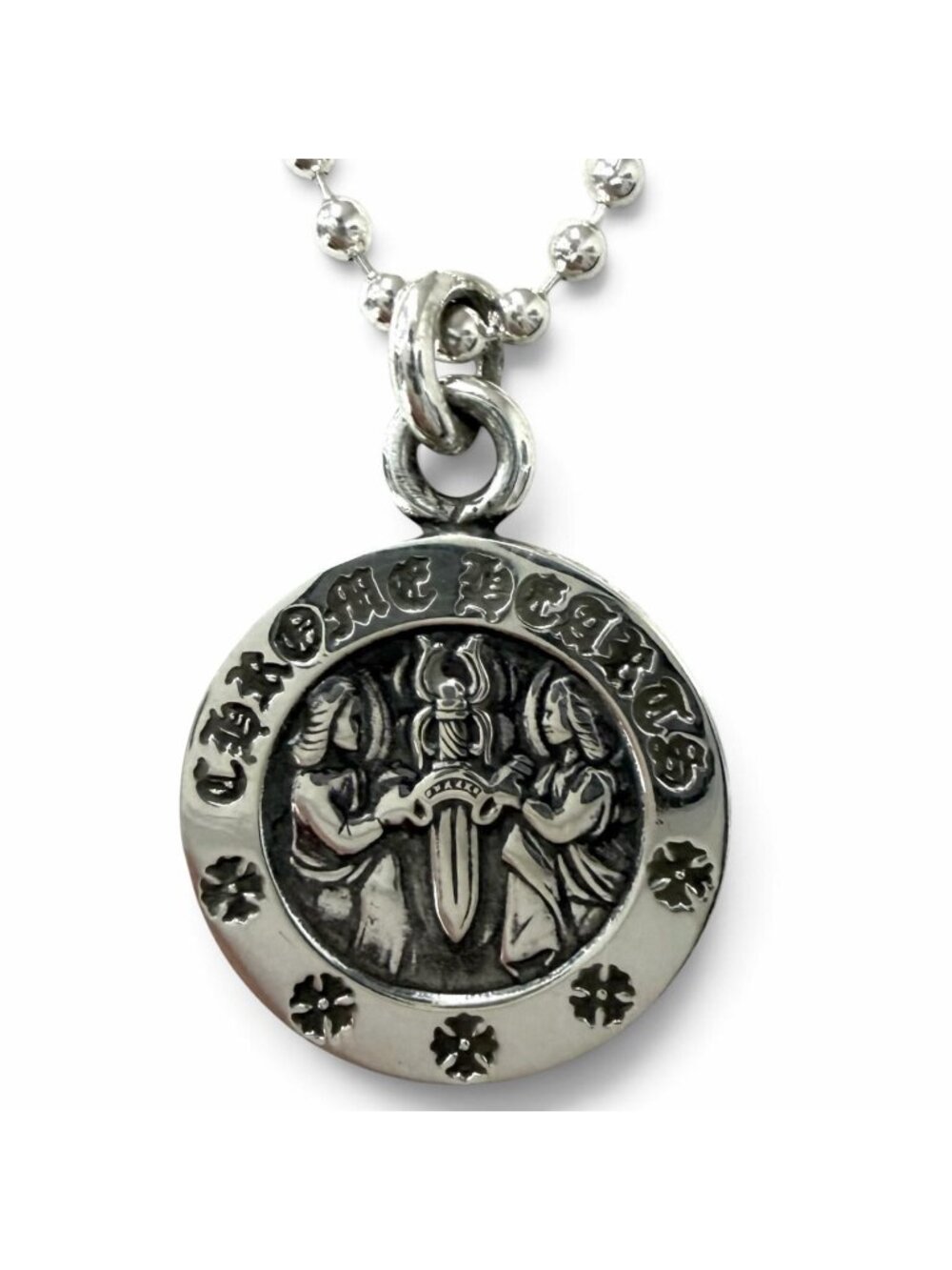 Chrome Hearts Chrm Angl Mdl V2 Ball Chain Angel Medal Necklace